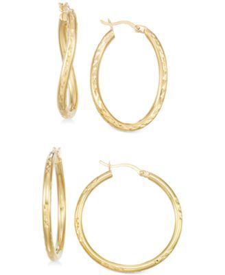 Set of Two Textured Hoop Earrings in 14k Gold Over Silver