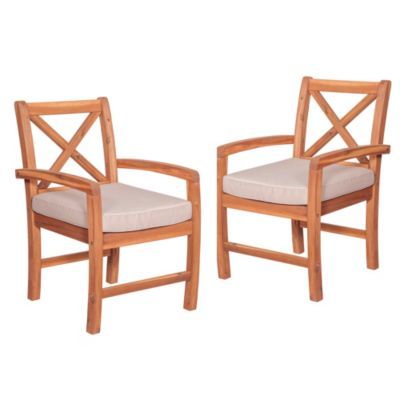 X-Back Acacia Patio Chairs with Cushions (Set of 2)