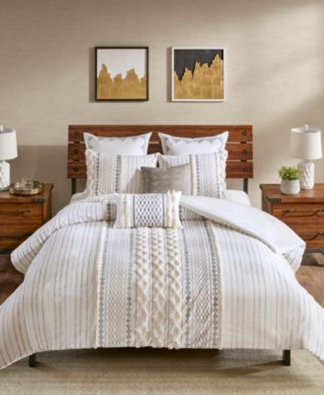 3pc King/California King Mila Cotton Duvet Cover Set with Chenille Tufting  Taupe - Ink+Ivy