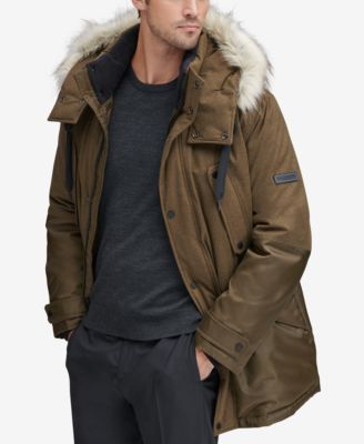 Mixed-Media Parka with Removable Hood 