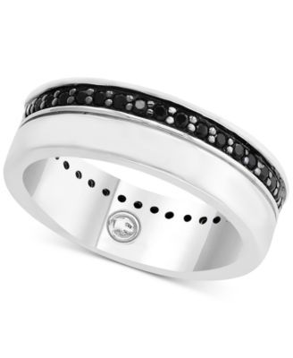 EFFY® Men's Black Sapphire Ring (7/8 ct. t.w.) in Sterling Silver