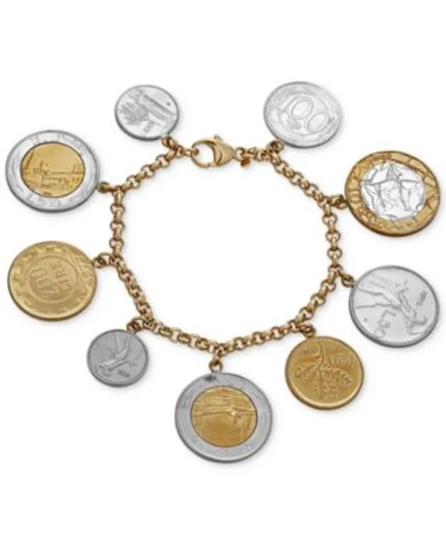 Etrusca Gioielli Yellow Gold Charm Bracelet With Medals And Lire Coins