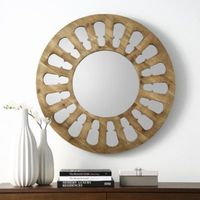 32" Round Wood Cut-Out Mirror