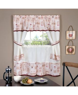 Cappuccino Embellished Cottage Window Curtain Set, 58x36