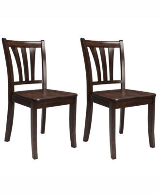 Stained Solid Wood Dining Chairs with Curved Vertical Slat Backrest, Set of 2