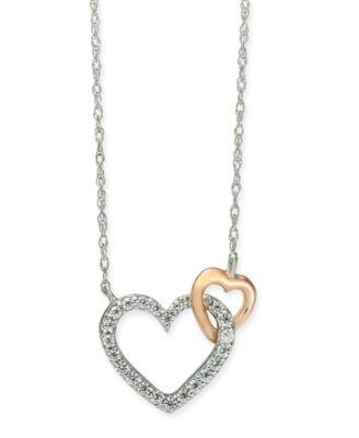 Diamond Heart 18" Pendant Necklace (1/10 ct. t.w.) in 14k White Gold and 14k Rose Gold