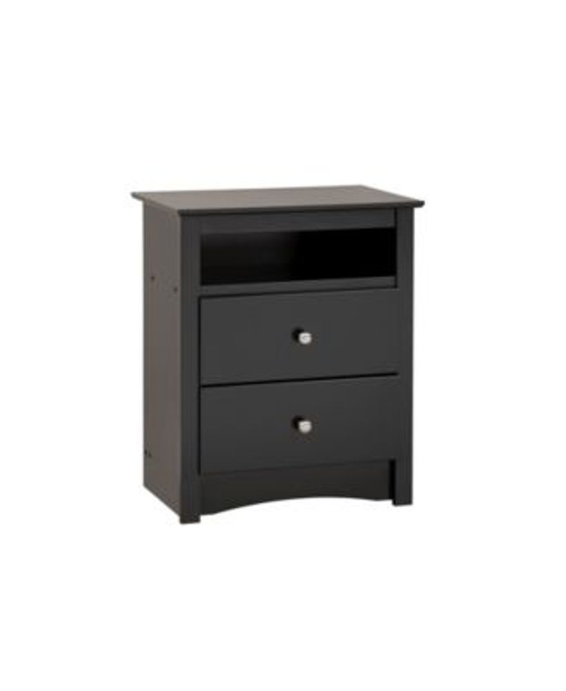 prepac black sonoma tall 2 drawer nightstand with open shelf