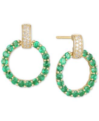 Sapphire: 1-3/4 ct. t.w. & Diamond (1/10 t.w.) Doorknocker Drop Earrings 14k Gold (Also Emerald Ruby)