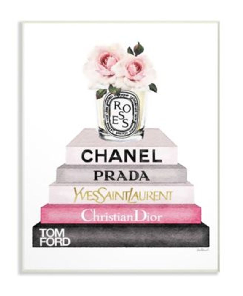 Introductory Offer Stupell Industries Book Stack Fashion Candle Pink Rose  Wall Plaque Art, 10 x 15, chanel flower box 