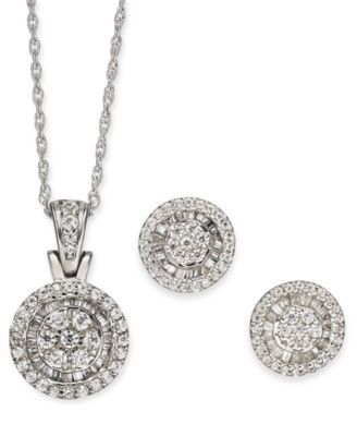 2-Pc. Set Diamond Halo Heart Cluster Pendant Necklace & Matching Stud Earrings (1 ct. t.w.) 10k White Gold (Also Round Square)