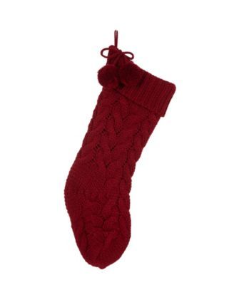 24" L Knitted Polyester Christmas Stocking with Pom Pom Ball