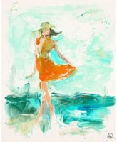 Girl at the Beach at Low Tide Abstract 20" x 16" Canvas Wall Art Print