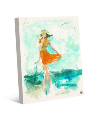 Girl at the Beach at Low Tide Abstract 24" x 20" Canvas Wall Art Print