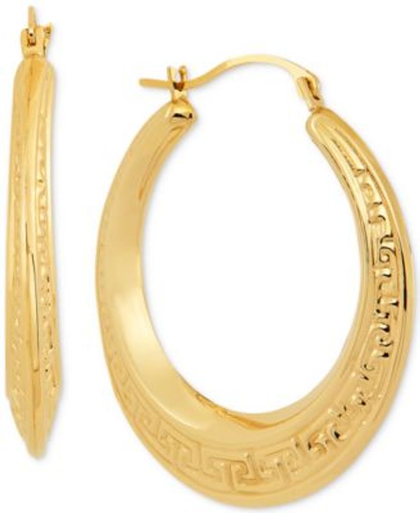 NEW VERY SMALL GREEK KEY ROUND HOOP EARRINGS GOLD STAINLESS STEEL