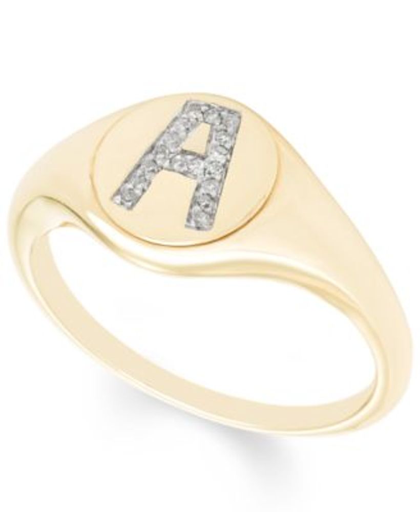 Diamond Accent Initial Signet Ring 14k Yellow Gold