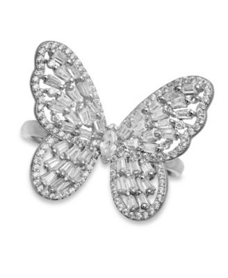 Cubic Zirconia Baguette Butterfly Ring (1-1/2 ct. t.w.) Sterling Silver  or 18K Rose Gold over