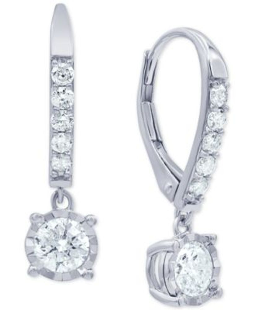 Diamond Drop Leverback Earrings (1 ct. t.w.) in 14k White Gold