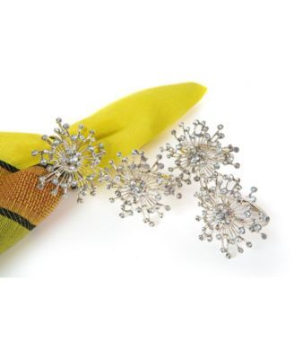 Snowflake Holiday Elegant Jeweled Metal Napkin Rings, Set of 4