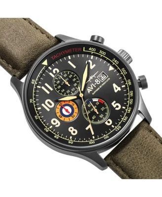 Men's Hawker Hurricane Chronograph Army Green Genuine Leather Strap Watch 42mm