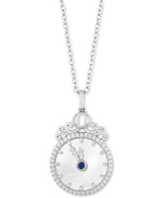 Enchanted Disney Diamond (1/6 ct. t.w.) & Mother of Pearl Cinderella Pendant Necklace in Sterling Silver, 16" + 2" Extender