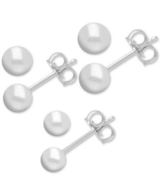 3-Pc. Set Silver Plated Ball Stud Earrings