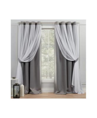 Curtains Catarina Layered Solid Blackout and Sheer Grommet Top Curtain Panel Pair, 52" x