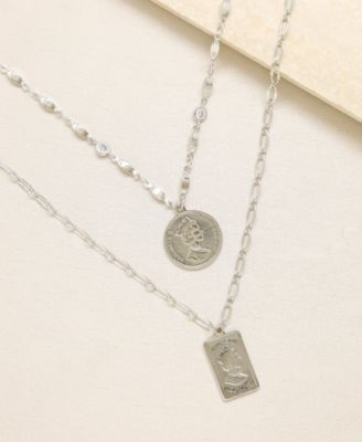 Medallions of Mine Layered Rhodium Plated Coin Women's Necklace Set