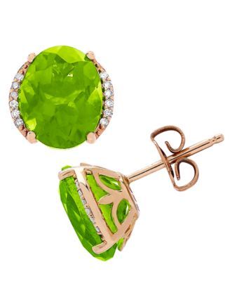 Peridot (3-3/4 ct. t.w.) & Diamond (1/20 ct. t.w.) Stud Earrings in 14k Gold