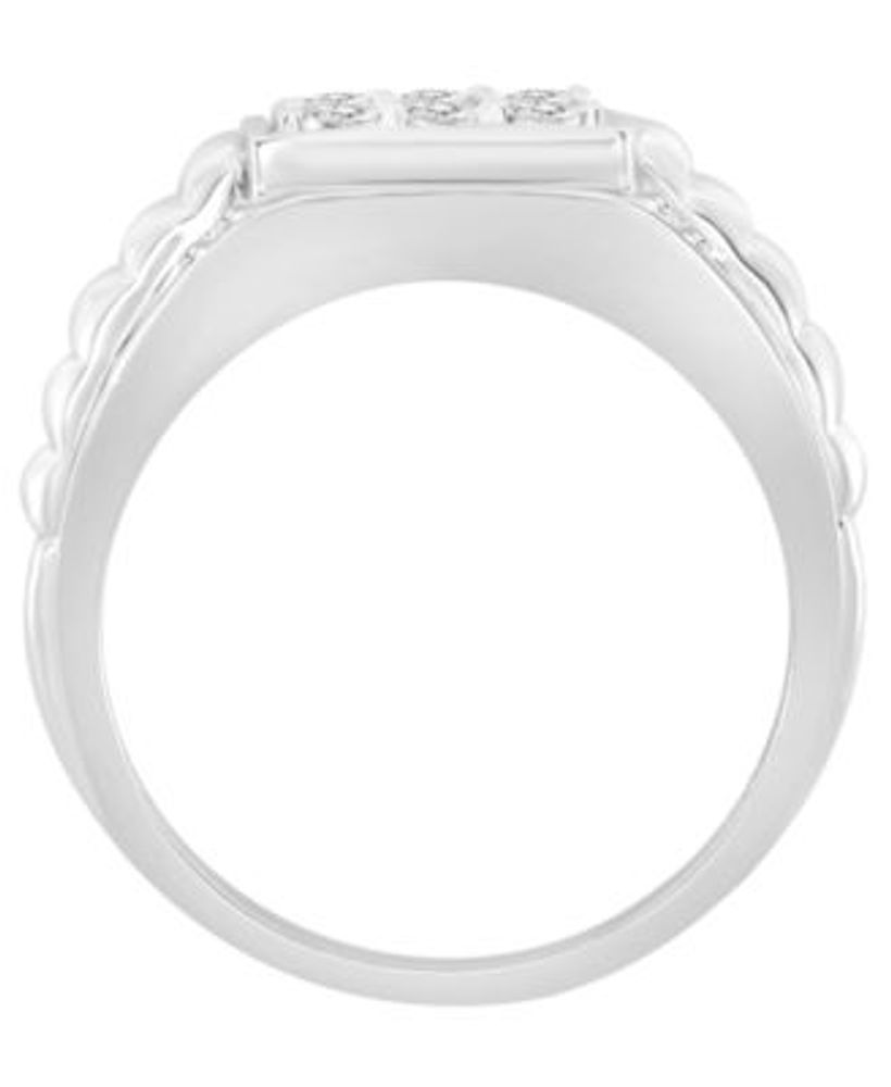 Black/White Diamond Belt Buckle Ring 1/5 ct tw Sterling Silver