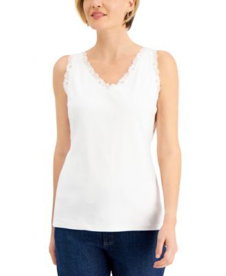 Cotton Scalloped-Lace Tank Top, Created for Macy's