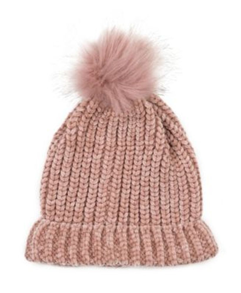 Women's Chenille Fold-Over Beanie with Pom-Pom