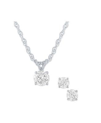 Diamond 2-Pc. Pendant Necklace & Matching Stud Earrings Set (1/2 ct. t.w.) 14k White or Yellow Gold