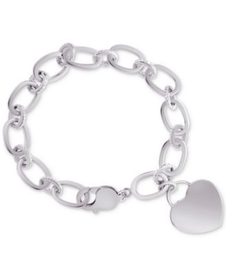 Diamond Heart Charm Bracelet (1/10 ct. t.w.) Sterling Silver or 14k Gold-Plated
