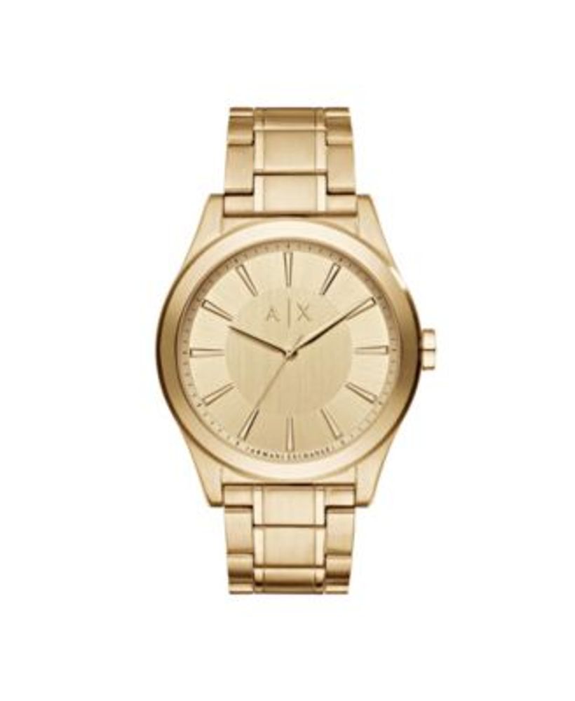 A|X Armani Exchange Men's Three Hand Gold Tone Stainless Steel Bracelet  Watch 44mm | Plaza Las Americas