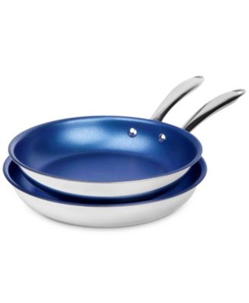 Blue Stainless Steel & Aluminum 10" & 11" Nonstick 2-Pc. Fry Pan Set with Diamond-Infused Coating