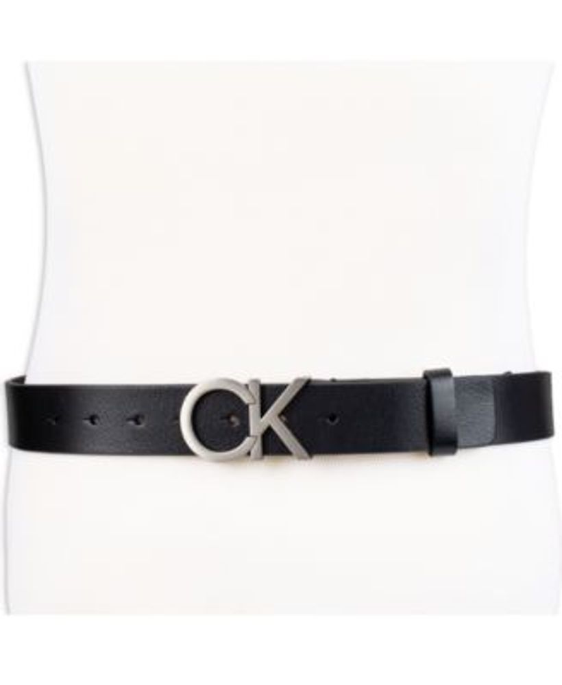 Calvin Klein Men's Casual CK Monogram Cut Out Buckle Belt, Dark