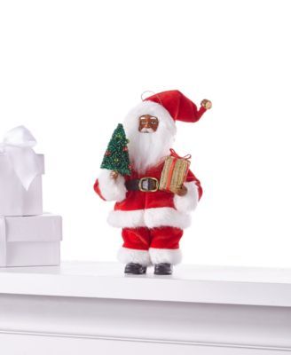 Holiday Lane 8"h Fabric African-American Santa Ornament with Tree and Gift, Created for Macy's
