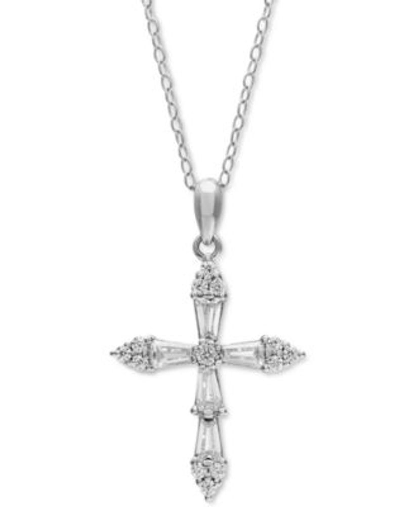 Cubic Zirconia Cross 18" Pendant Necklace in 18K Gold-Plated Sterling Silver, Created for Macy's