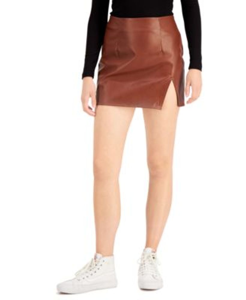Juniors' Faux-Leather Slit Skirt