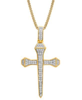 Men's Diamond Cross 22" Pendant Necklace (1/4 ct. t.w.) in 14k Gold-Plated Sterling Silver