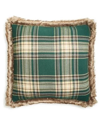 Flannel Plaid Faux-Fur Trimmed Decorative Pillow, 20" x 20", Created For Macy's