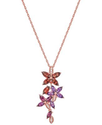 Multi-Gemstone (3 ct. t.w.) & Diamond (1/20 ct. t.w.) Flower 18" Pendant Necklace in 14k Rose Gold-Plated Sterling Silver