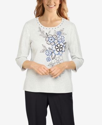 Women's Missy Battery Park Asymmetric Floral Embroidery Top