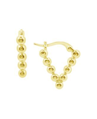 High Polished V Shape Beaded Click Top Hoop Earring, Gold Plate and Silver