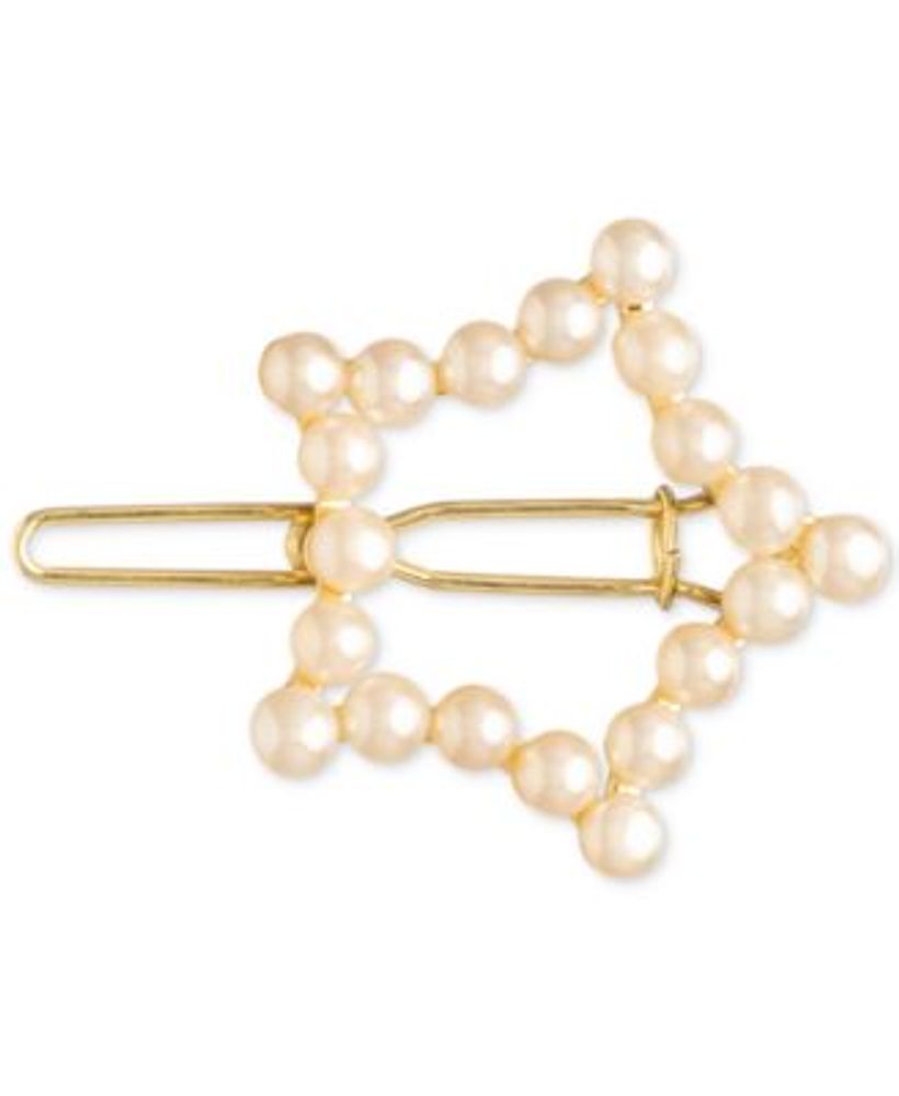 Cultured Freshwater Pearl (4mm) Star Hair Barrette Clip in 18k Gold-Plated Brass