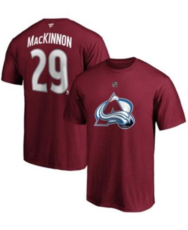 Men's Fanatics Branded Nathan MacKinnon Burgundy Colorado Avalanche Team Authentic Stack Name & Number T-Shirt