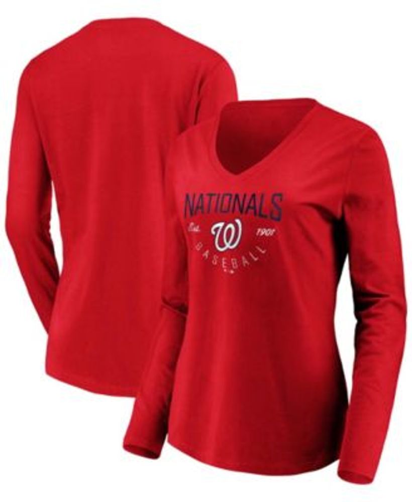 Fanatics Women's Red Washington Nationals Core Live For It V-Neck Long  Sleeve T-shirt