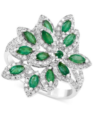 Brasilica by EFFY® Emerald (1-1/16 ct. t.w.) and Diamond (5/8 Flower Ring 14k Gold or White
