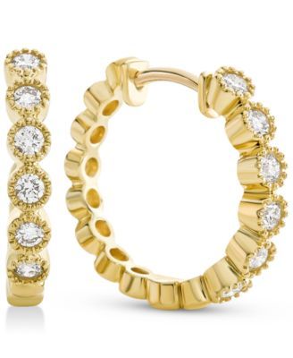 Diamond Milgrain Bezel Hoop Earrings (1/4 ct. t.w.) in 14k Gold