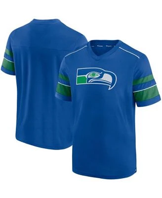 Men's Royal Seattle Seahawks Textured Throwback Hashmark V-Neck T-shirt